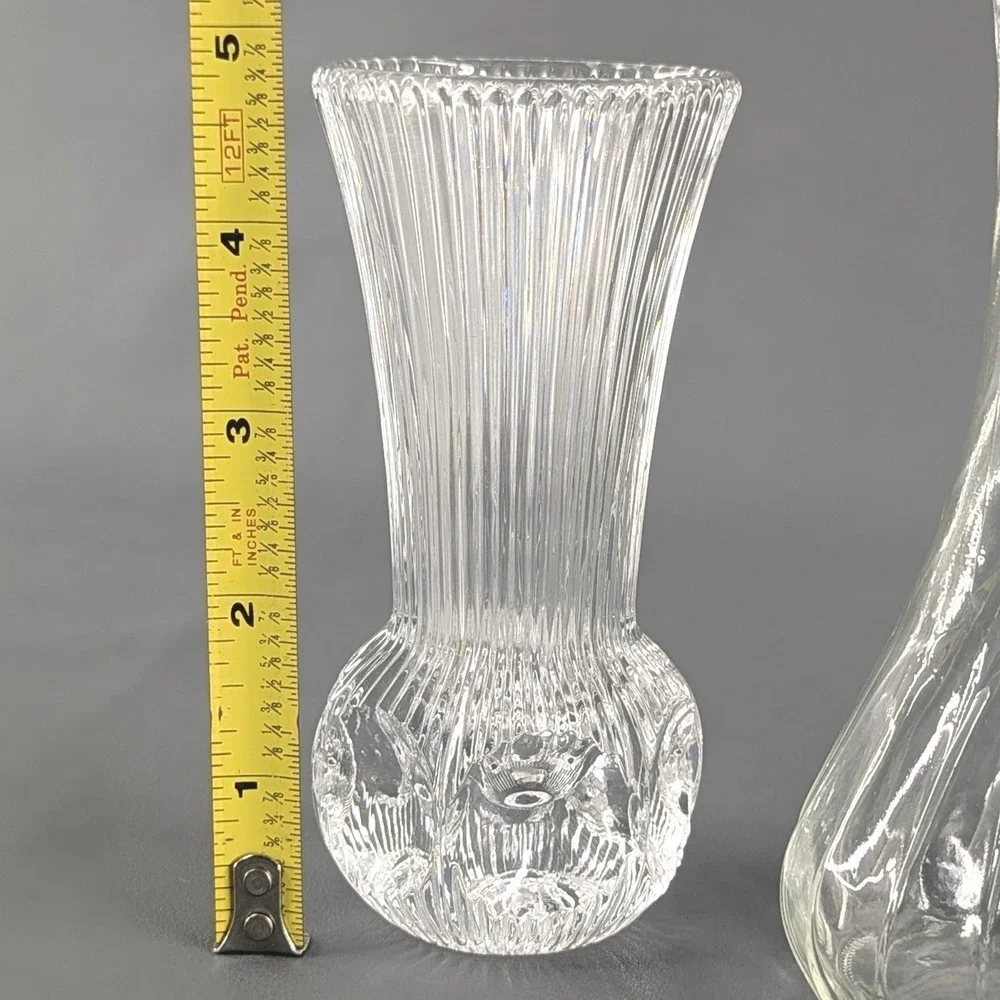 Vintage Clear Glass Bud Vases Set 3 Ribbed Swirl Thumbprint 5 to 6 Inch